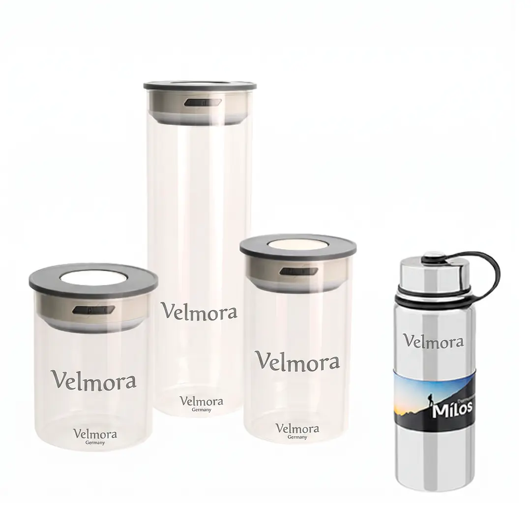 Set recipiente din sticlă pentru depozitare și Termos 600ml