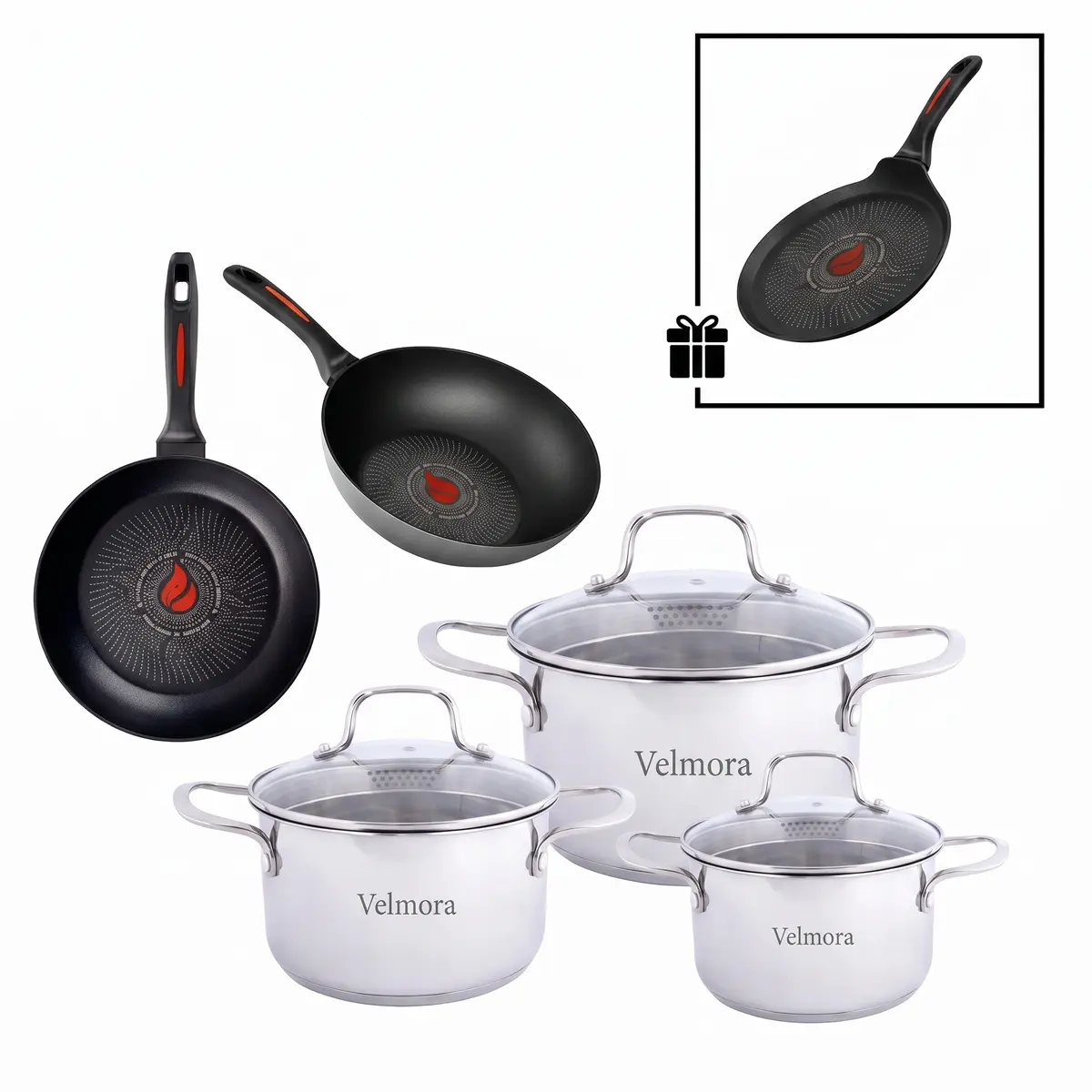 Set oale Cook&Joy 4,6l, 3,5l, 1,8l și tigăi Smart Fry Krauff + CADOURI: Tigaie pentru clătite Smart Fry