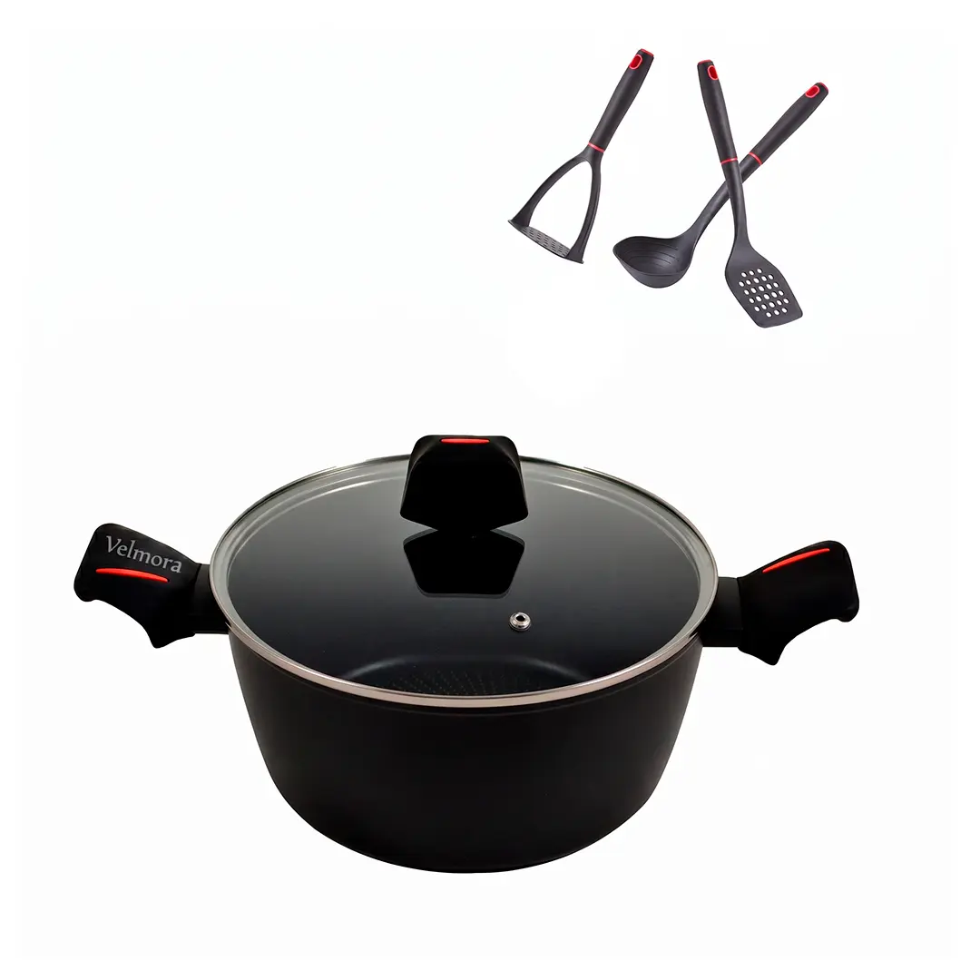 Oală Smart Fry Krauff 6,6l cu capac din sticlă +CADOU: spatulă, polonic și pasator de cartofi