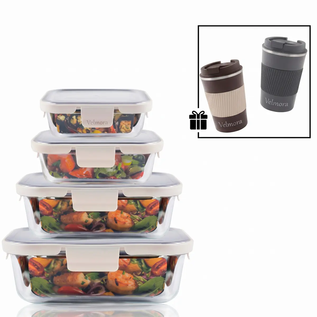 Set containere din sticlă Locker + CADOURI: Cupe termice Komfort 380 ml 2 buc