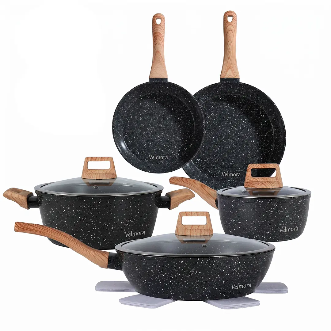 Set oale și tigăi ceramice Kikcoin din 16 piese cu acoperire antiaderentă, include tigaie grill 9,5 inci, set vase inducție